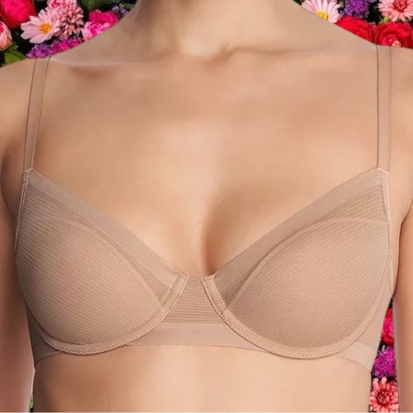 Natori Scope Balconette Contour Underwire Bra Sheer Sexy Color Buff Size 36D - Picture 1 of 8